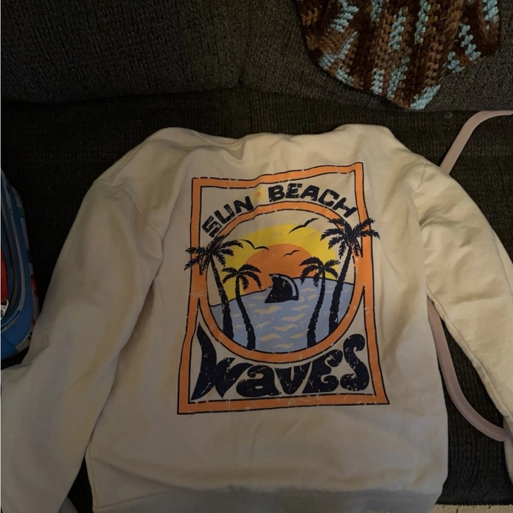 Tommy Bahama boys Sweatshirt zip up with Orange Sunset & Navy Palm Design